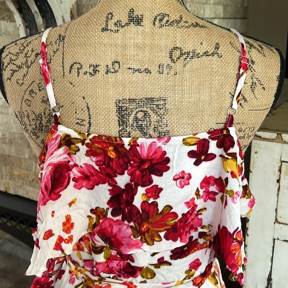 Bluivy Dreaming of Roses wrap front maxi dress pink white cold shoulder rayon - Picture 12 of 14